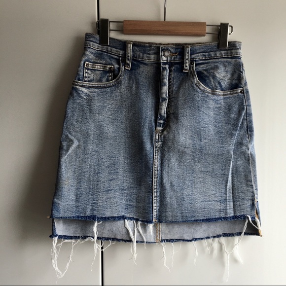 Aritzia Wilfred Free cut off high waisted raw edge denim jean skirt size 6 - Picture 2 of 11